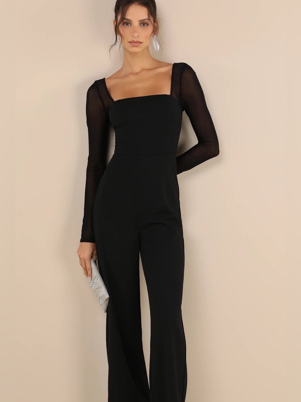 Lulus Lovingly Yours Black Mesh Long Sleeve Jumpsuit Size XS NEW w/ Tag - Picture 4 of 6